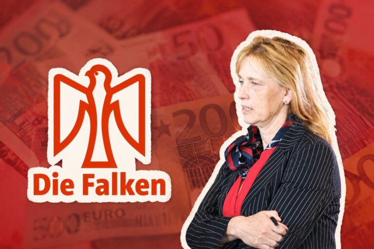 Familienministerin Karin Prien und das Logo der „Falken“
