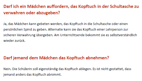 Aus dem Kopftuchverbot-Leitfaden für Lehrer. Screenshot: JF