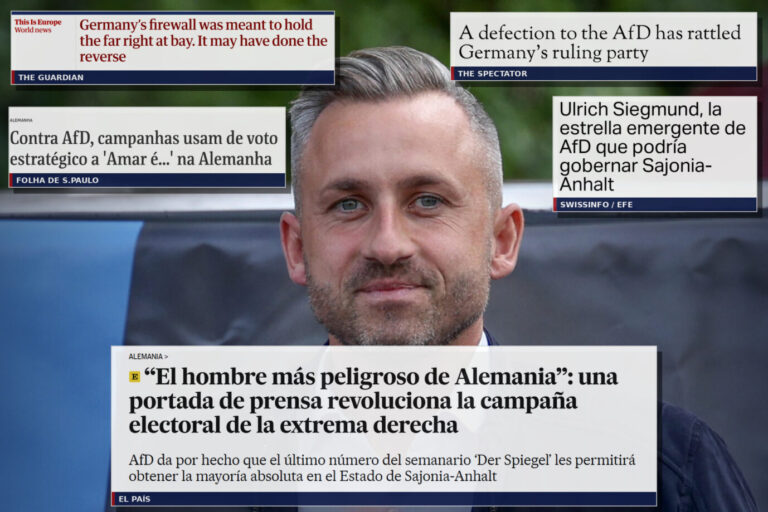 Bewegt auch internationale Journalisten: AfD-Spitzenkandidat Ulrich Siegmund. Foto: picture alliance / Rene Traut Fotografie | Rene Traut I Screenshots: JF