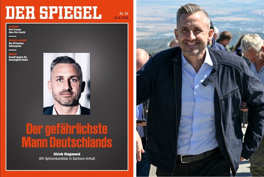 Sachsen-Anhalts AfD-Spitzenkandidat Ulrich Siegmund (rechts) – und so wie der „Spiegel“ ihn sieht.