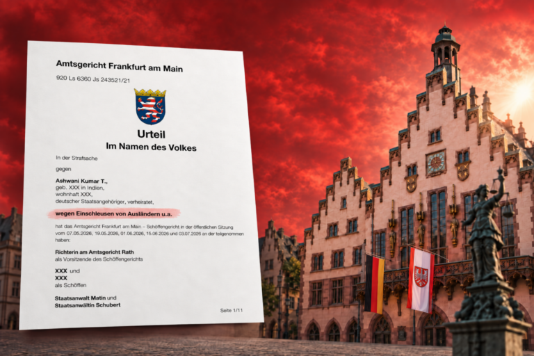 Ein Urteil des Amtsgerichts und der Frankfurter Römer vor SPD-rotem Hintergrund